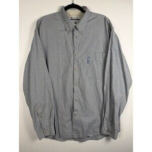 Columbia Button Down Long Sleeve Shirt Men's 2XL Blue Cotton Check Heavy Weight